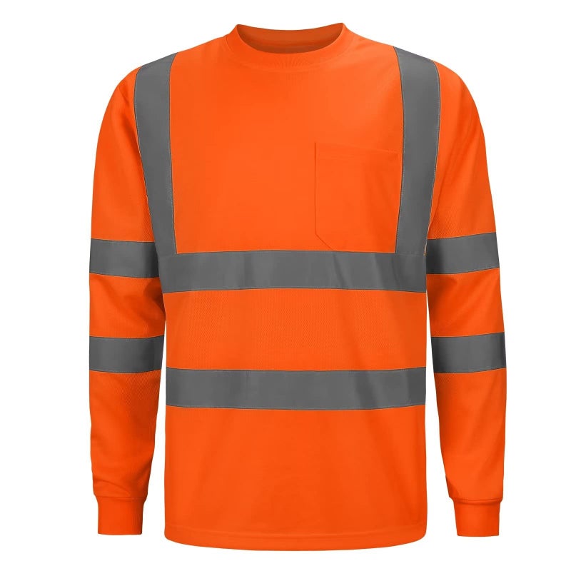 DPSAFETY High Visibility Class 3 T Shirts,Hi Vis Safety Shirts with Reflective Strips and Pocket, Long Sleeve Quick Dry Mesh Construction Work Shirt for Men/Women Orange,4XL - Image 1